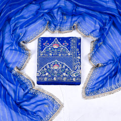 Khadi Blue Unstitched Suit