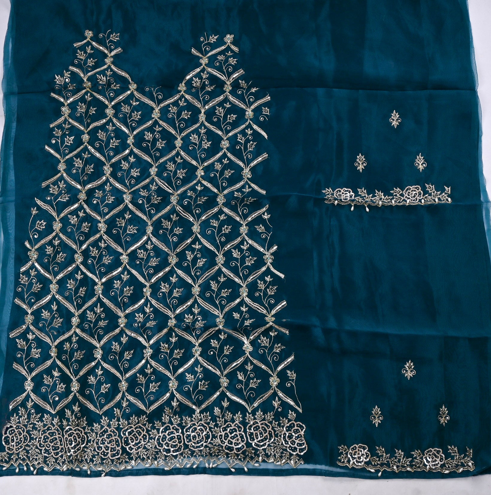 Glass Organza Navy Blue Unstitched Suit