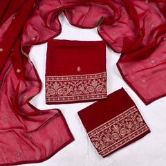 Organza Maroon Unstitched Suit