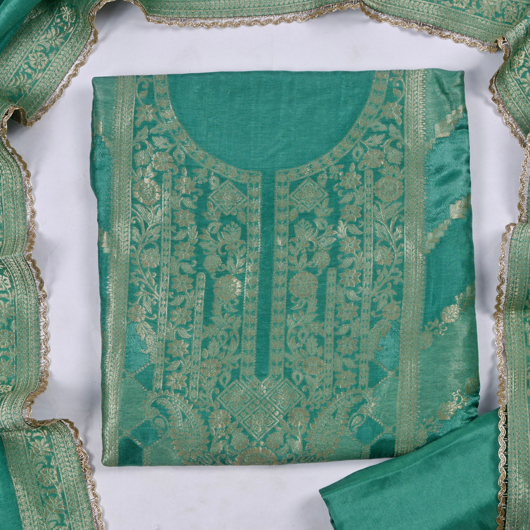 Banarasi Sea Green Unstitched Suit