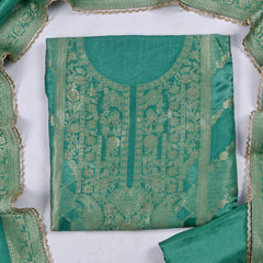 Banarasi Sea Green Unstitched Suit