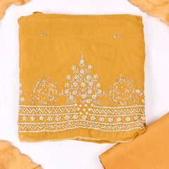 Organza Yellow Unstitched Suit