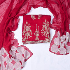 Gavadin Silk Maroon Unstitched Suit