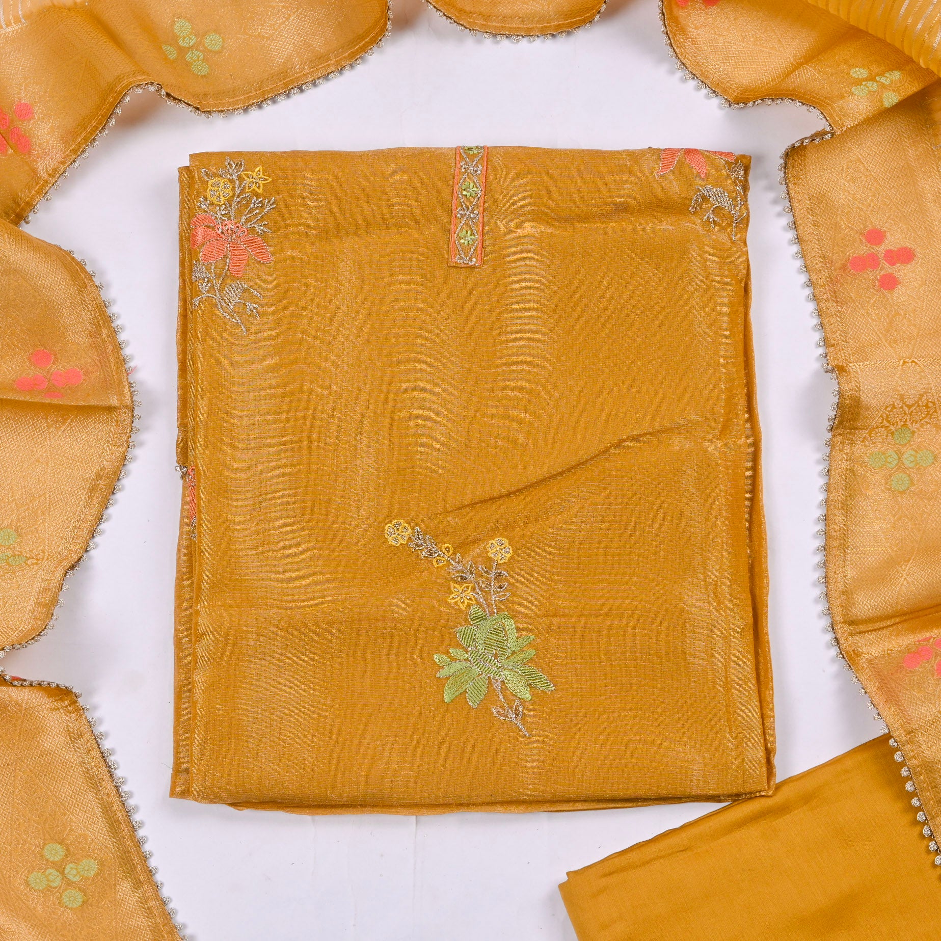 Shimmer Yellow Mustard Unstitched Suit