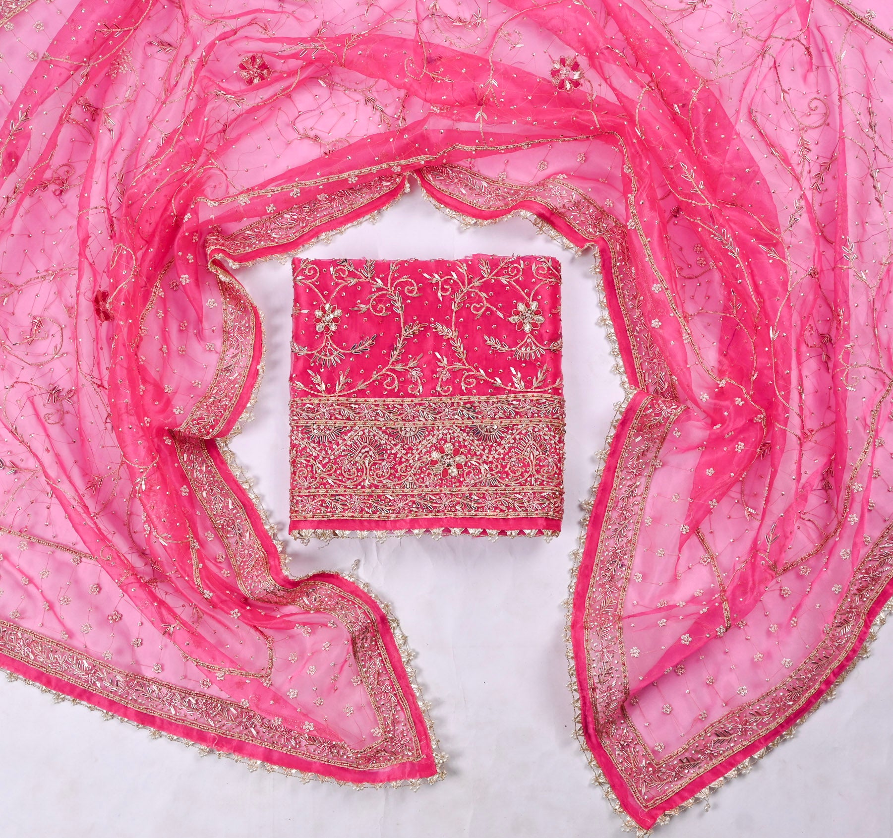 Glass Shimmer Pink Unstitched Suit