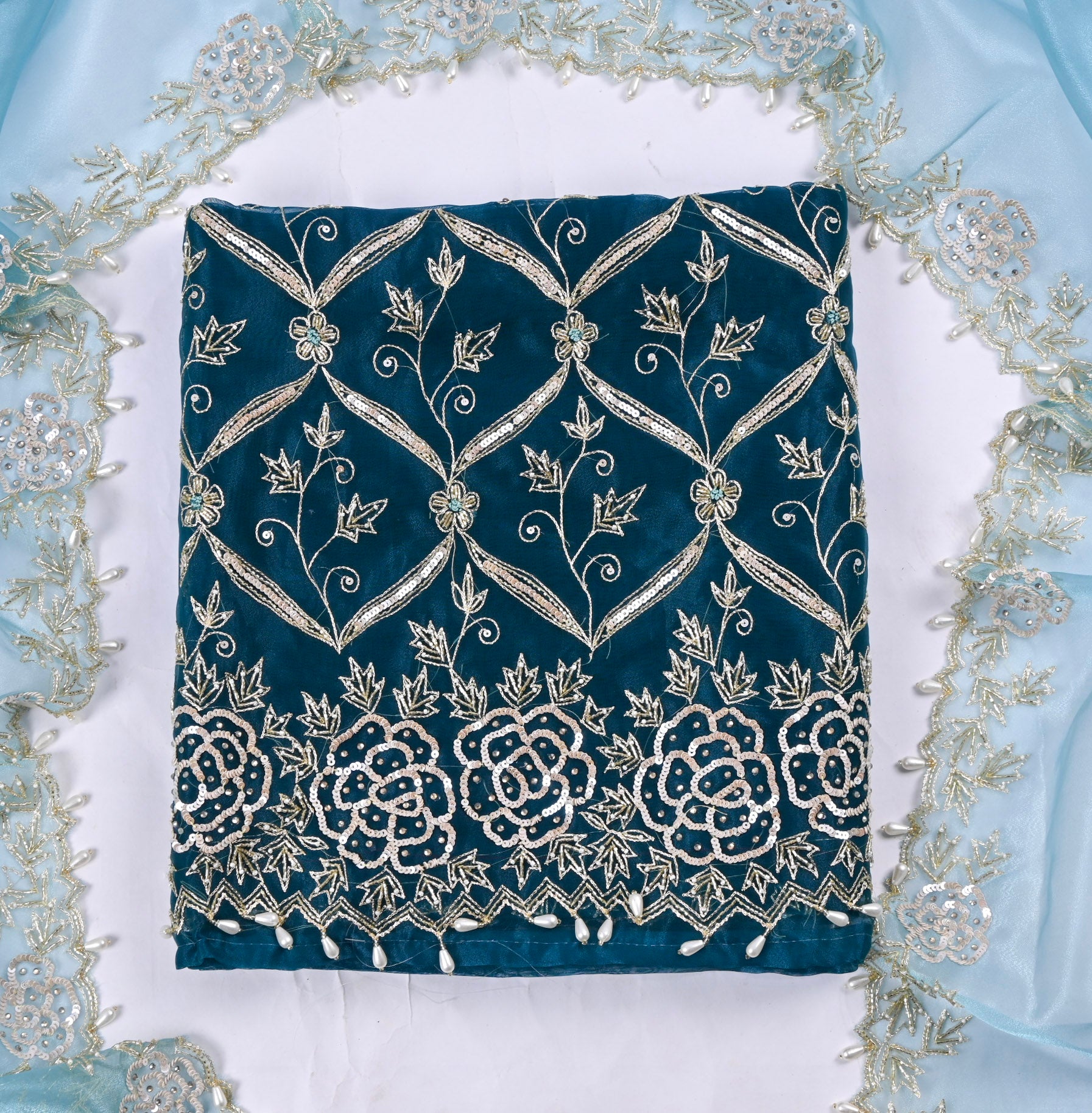 Glass Organza Navy Blue Unstitched Suit