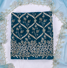 Glass Organza Navy Blue Unstitched Suit