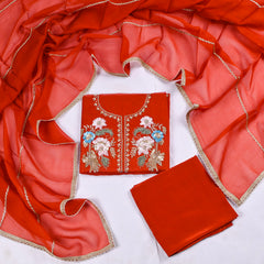 Organza Rust Unstitched Suit