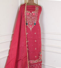 Organza Maroon Unstitched Suit