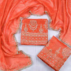 Shimmer Orange Unstitched Lehenga Suit