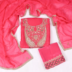 Organza Magenta Unstitched Suit