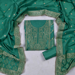 Banarasi Sea Green Unstitched Suit