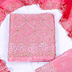 Glass Tissue Pink Unstitched Lehenga Suit