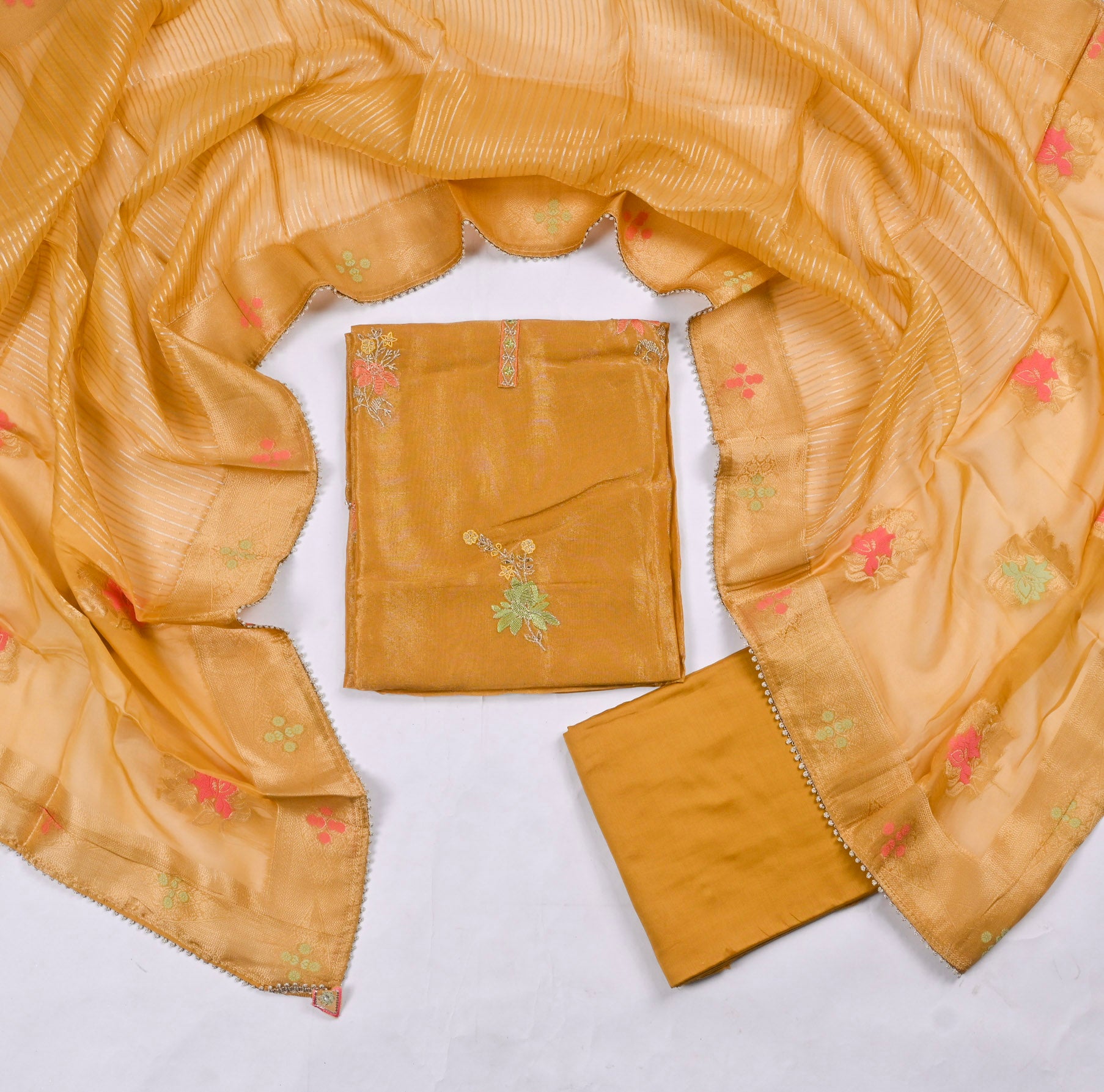 Shimmer Yellow Mustard Unstitched Suit