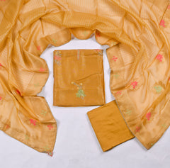 Shimmer Yellow Mustard Unstitched Suit