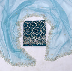Glass Organza Navy Blue Unstitched Suit