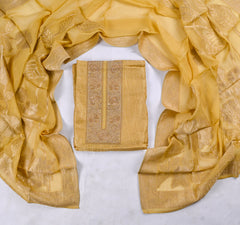 Banarasi Silk Yellow Unstitched Suit
