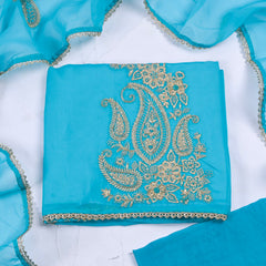 Organza Sky Blue Unstitched Suit
