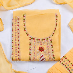 Organza Yellow Unstitched Suit
