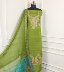 Raw Silk Parrot Unstitched Suit
