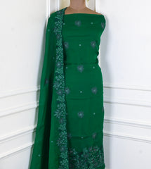Organza Green Unstitched Suit