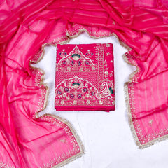 Khadi Magenta Unstitched Suit