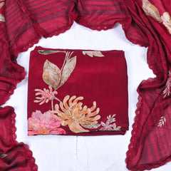 Crepe Maroon Unstitched Suit