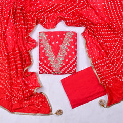 Muslin Red Unstitched Suit