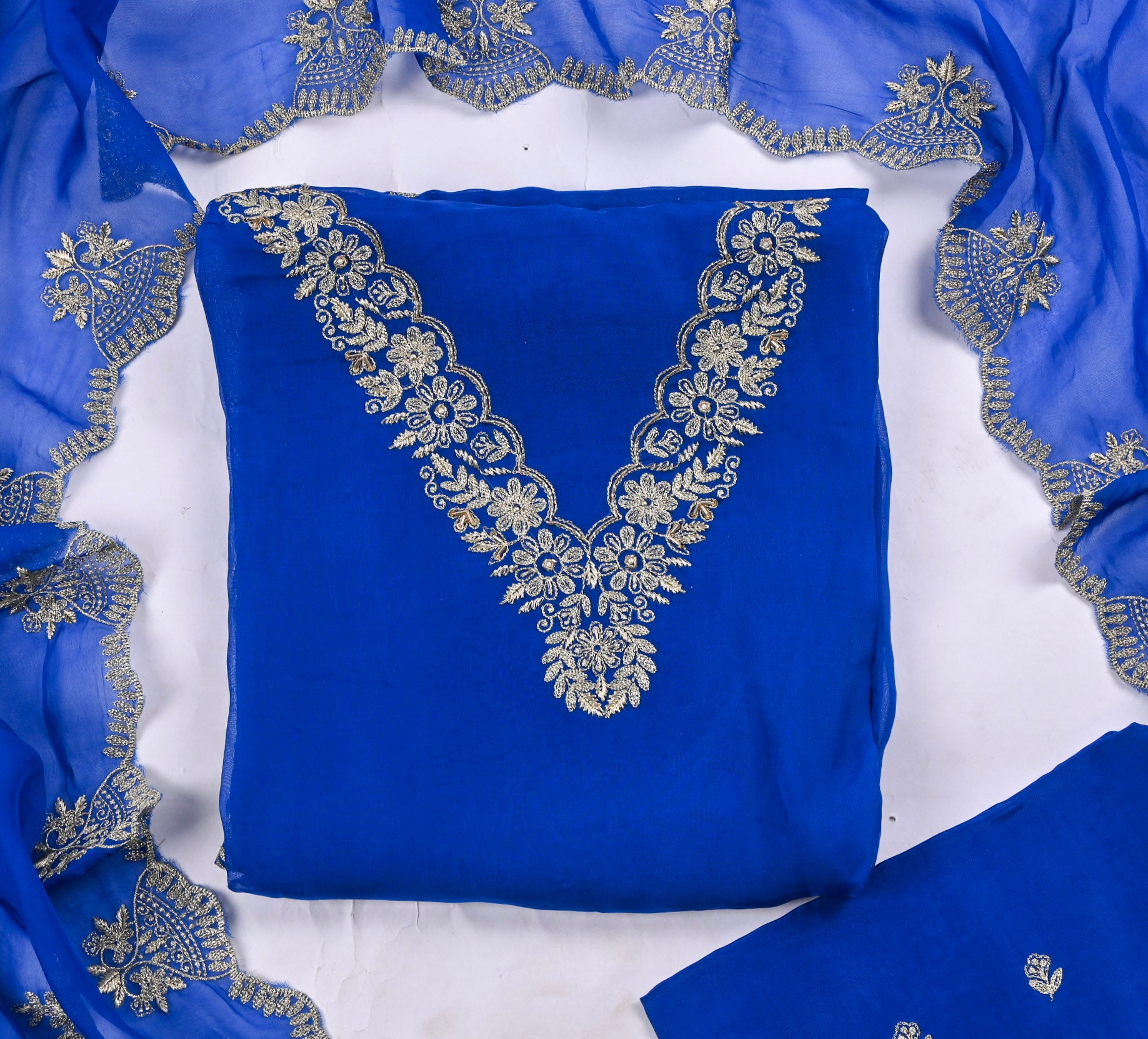 Organza Blue Unstitched Suit