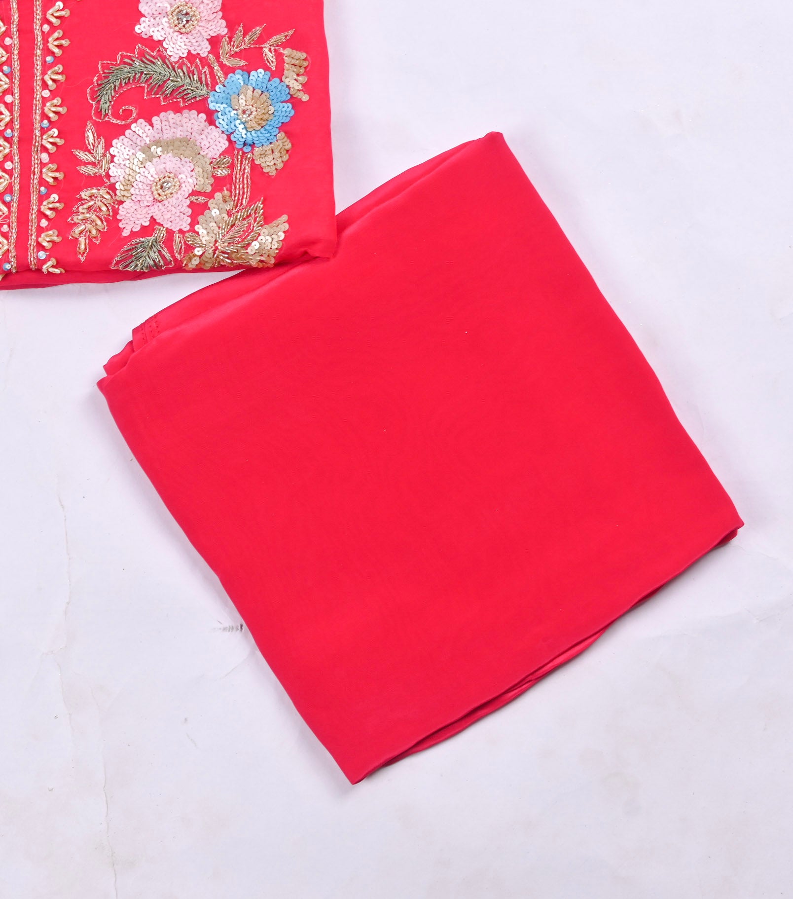 Organza Red Unstitched Suit