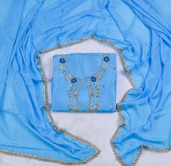 Khadi Silk Sky Blue Unstitched Suit