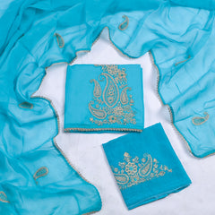 Organza Sky Blue Unstitched Suit