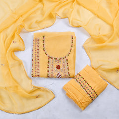 Organza Yellow Unstitched Suit