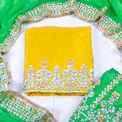 Khadi Yellow Unstitched Lehenga Suit