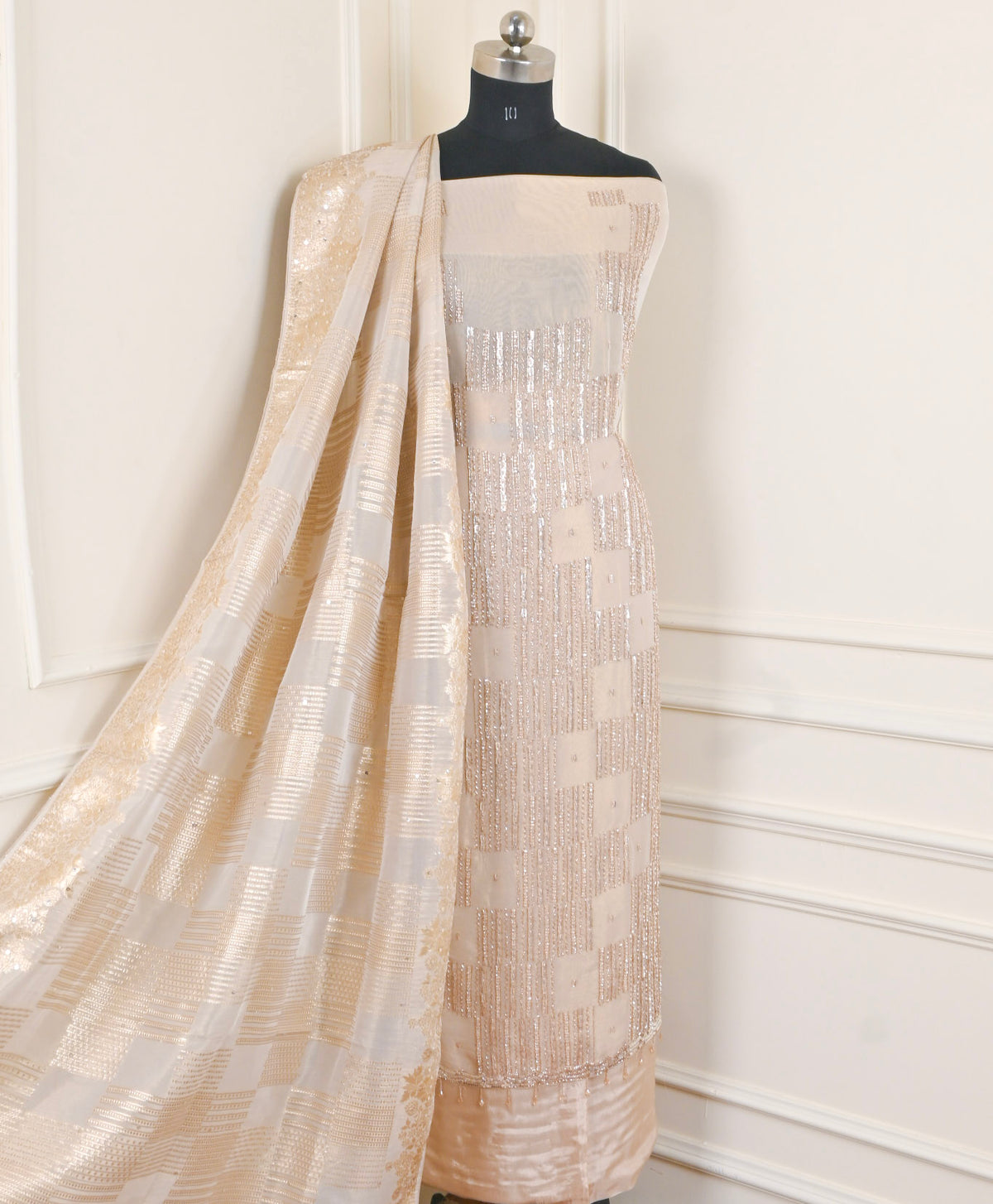 Glass Shimmer Cream Unstitched Suit