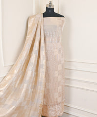 Glass Shimmer Cream Unstitched Suit