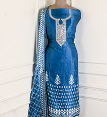 Gavadin Silk Blue Unstitched Suit
