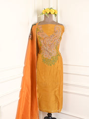 Organza Silk Mustard Yellow Unstitched Suit