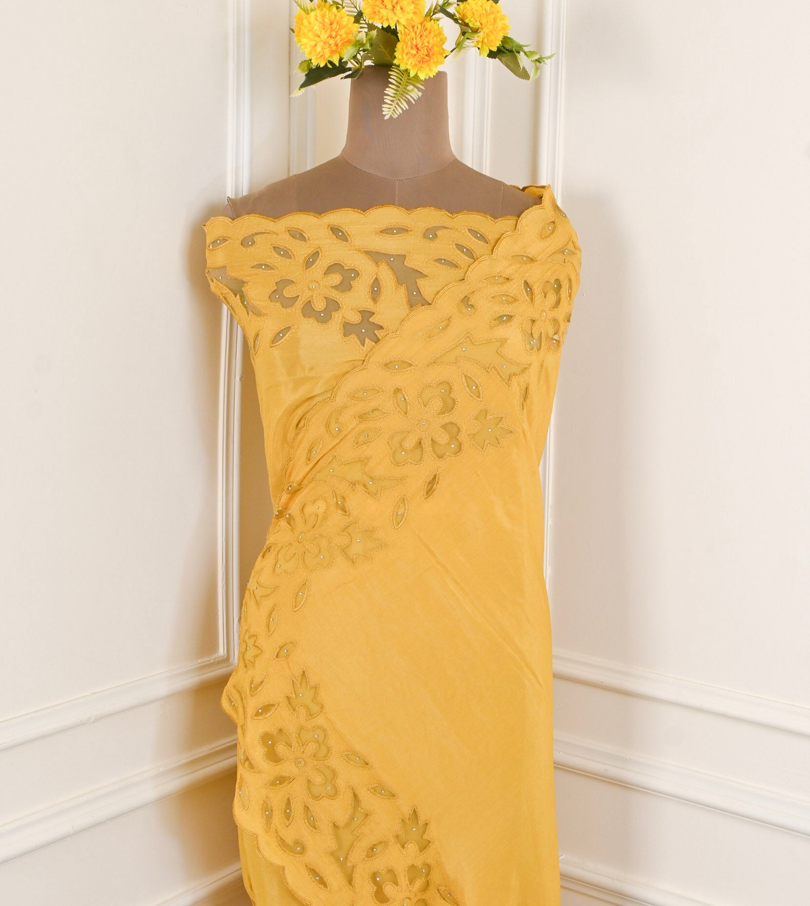 Banarasi Yellow Unstitched Suit