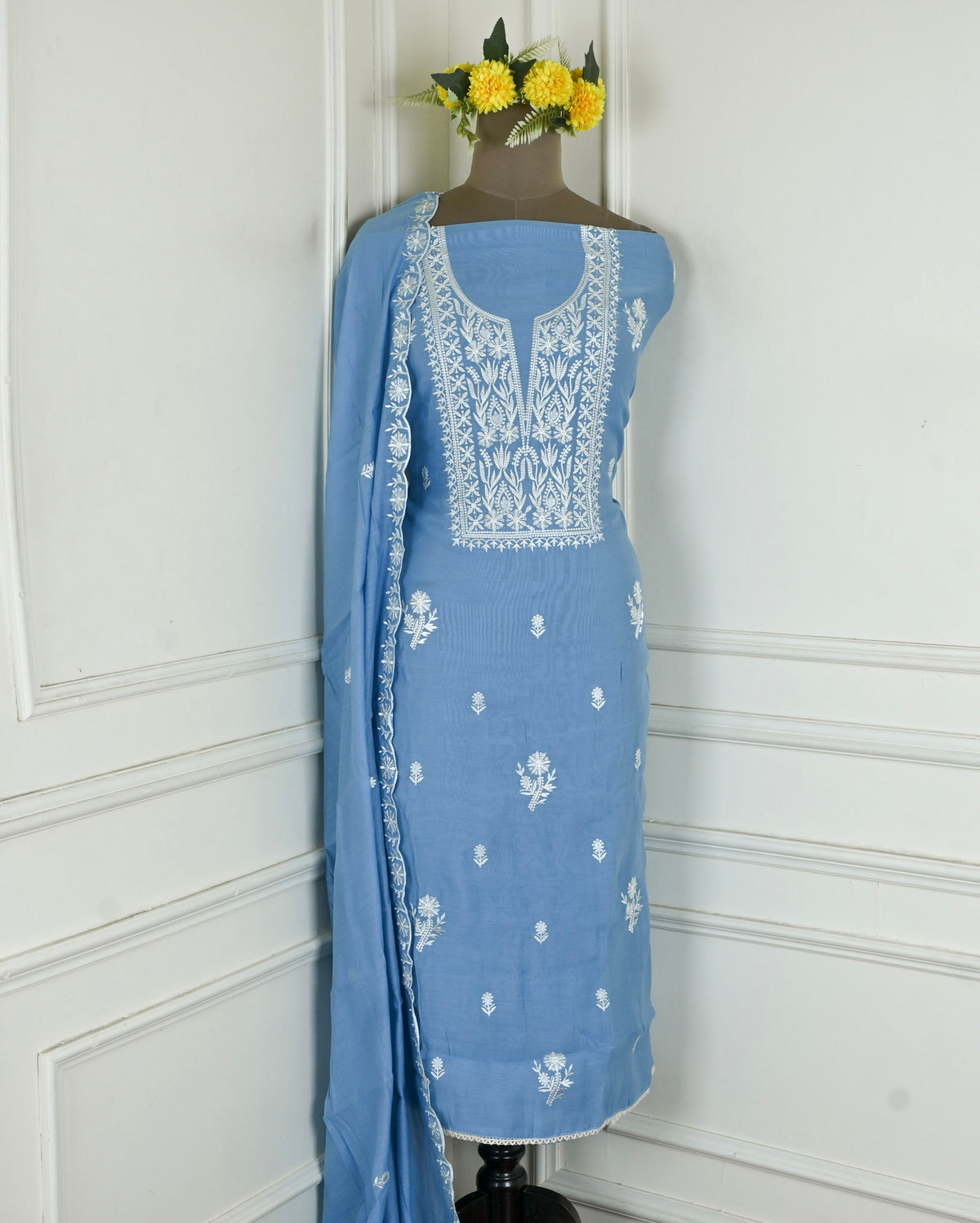 Mul Cotton powder blue Unstitched Suit