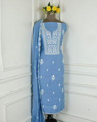 Mul Cotton powder blue Unstitched Suit