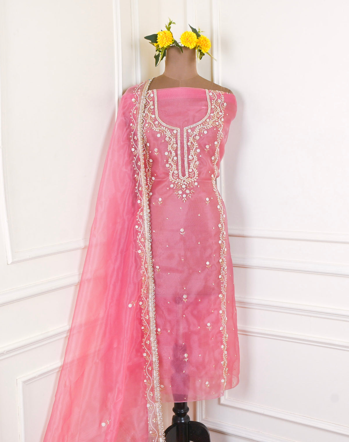 Glass Shimmer Pink Unstitched Suit
