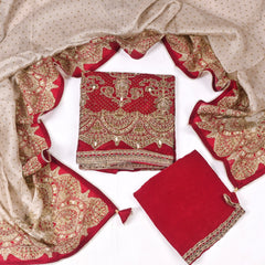 Organza Maroon Unstitched Suit