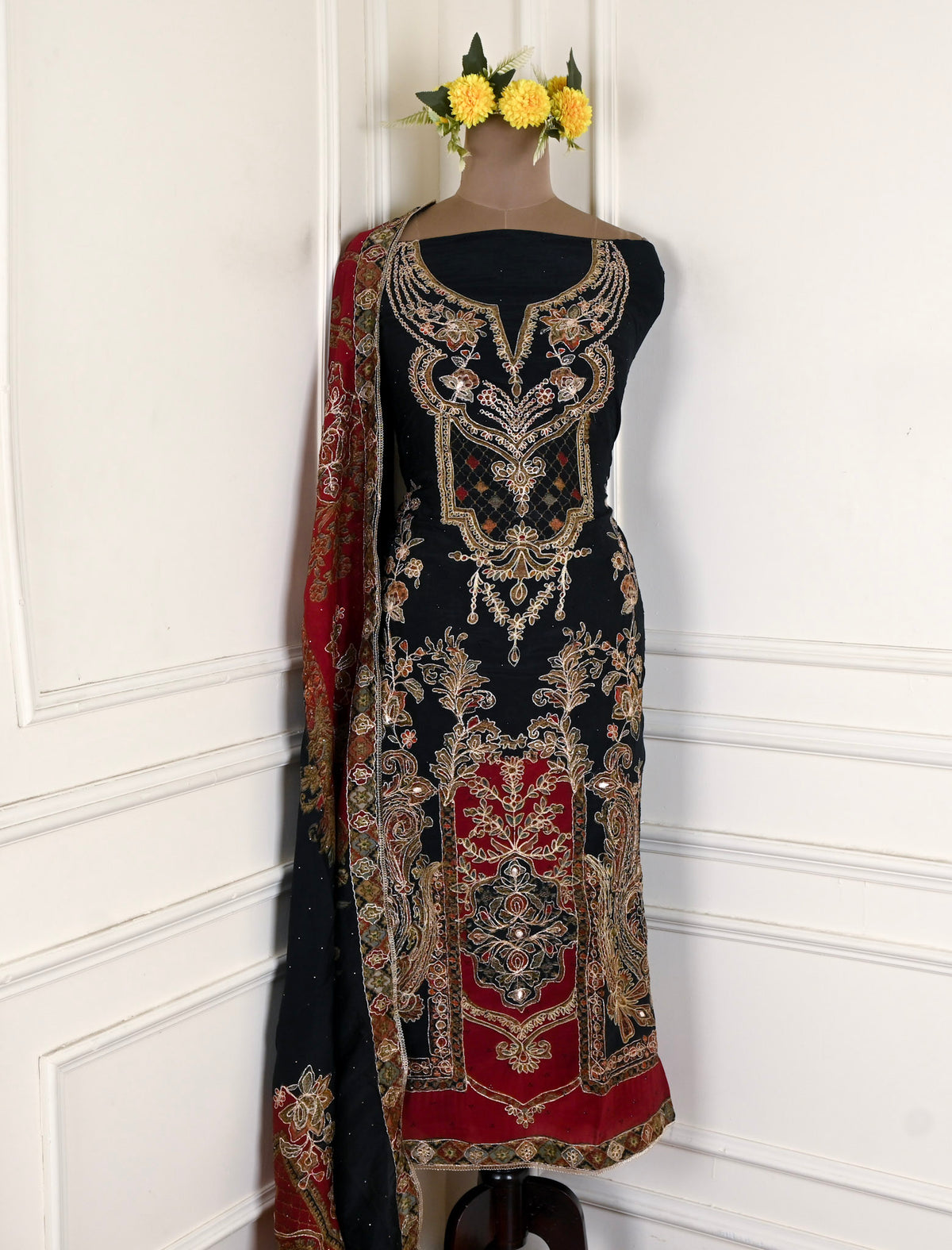 Organza Black Unstitched Suit