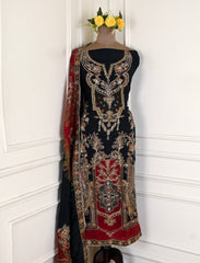 Organza Black Unstitched Suit