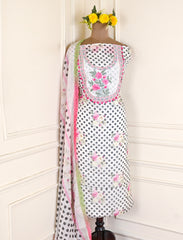Twill Organza White Unstitched Suit