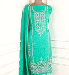 Twill Organza Sea Green Unstitched Suit