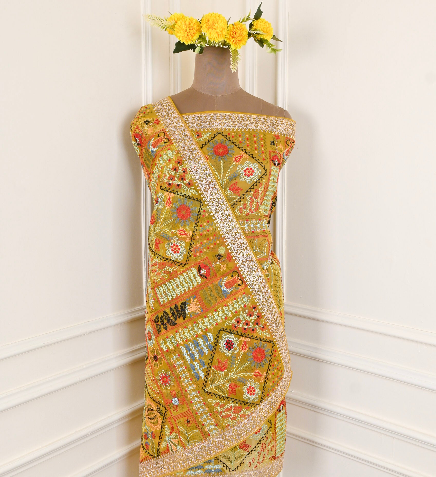 Organza Yellow Unstitched Suit