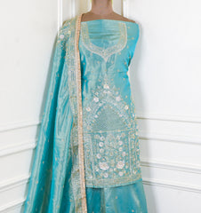 Shimmer Ferozi Unstitched Lehenga Suit