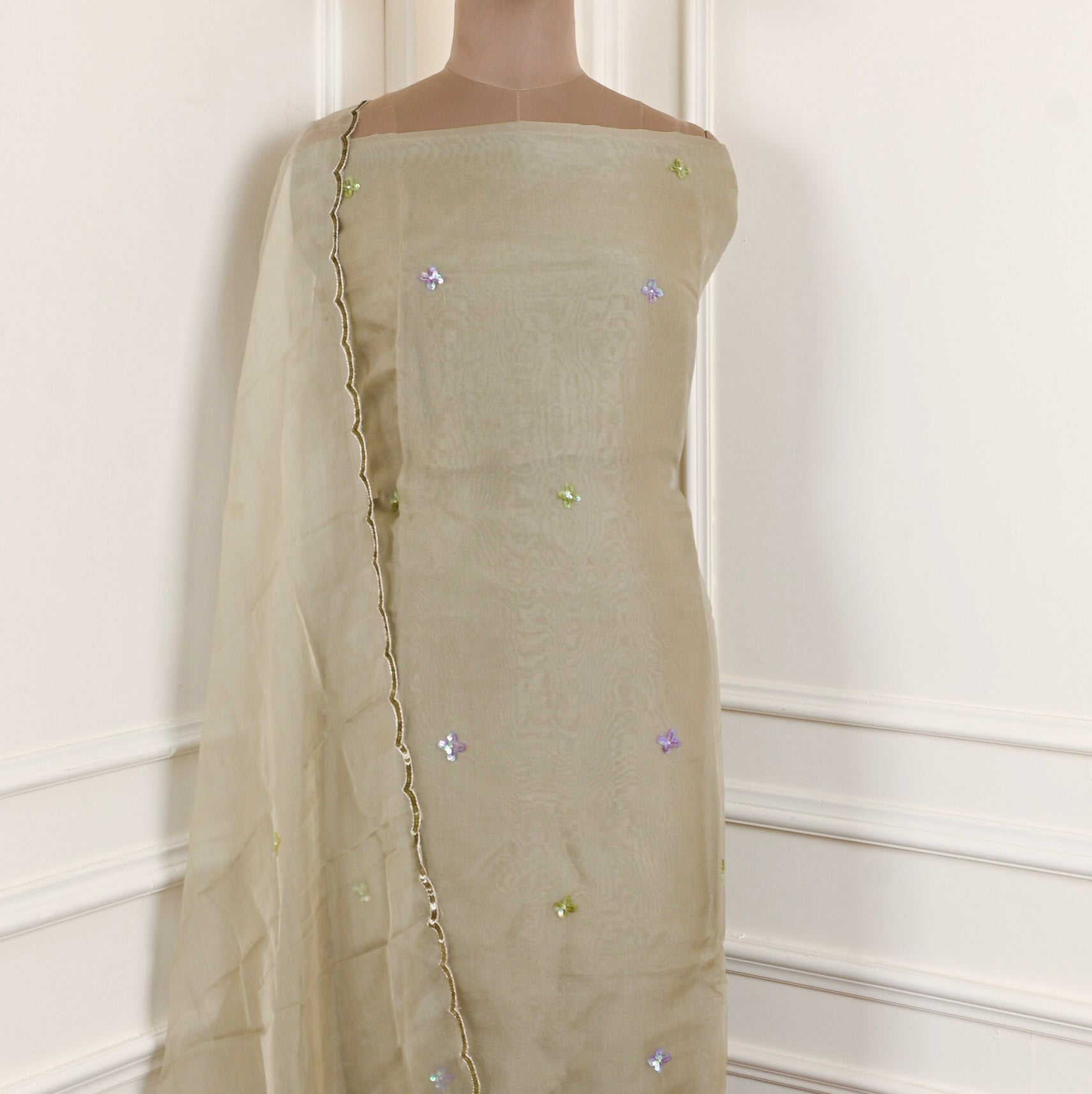 Organza Grey Unstitched Suit